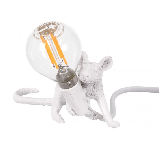 GLOBOSTAR® MOUSE 00676 Vintage Επιτραπέζιο Φωτιστικό Πορτατίφ με Ντουί 1 x E12 AC 220-240V IP20 - Λευκό - Μ13 x Π4 x Υ7cm