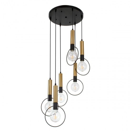GLOBOSTAR® OLVERO 00774 Μοντέρνο Κρεμαστό Φωτιστικό Οροφής με Ντουί 6 x E27 AC 220-240V IP20 - Μαύρο & Χρυσό - Μ55 x Π55 x Y130cm