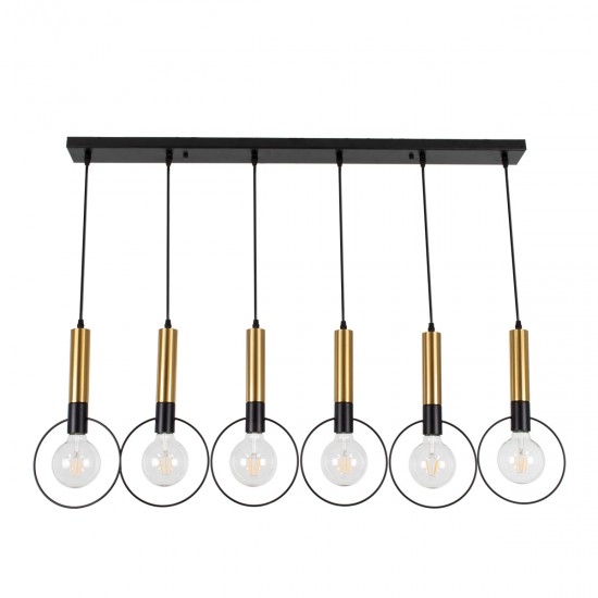 GLOBOSTAR® OLVERO 00776 Μοντέρνο Κρεμαστό Φωτιστικό Οροφής με Ντουί 6 x E27 AC 220-240V IP20 - Μαύρο & Χρυσό - Μ110 x Π18 x Y130cm