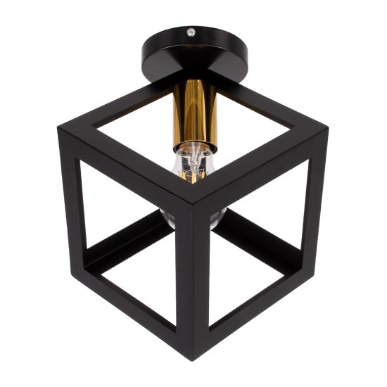 GLOBOSTAR® CUBE 00799 Μοντέρνο Φωτιστικό Οροφής με Ντουί 1 x E27 AC 220-240V IP20 - Μαύρο & Χρυσό - Μ25 x Π25 x Υ25cm