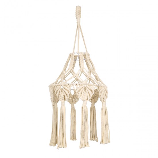 GloboStar® 36201 MOROCCO Boho Καπέλο Φωτιστικού- Μακραμέ Πλεκτό Χειροποίητο Μπεζ Βαμβακερό Νήμα - Μ30 x Π30  x Υ70cm