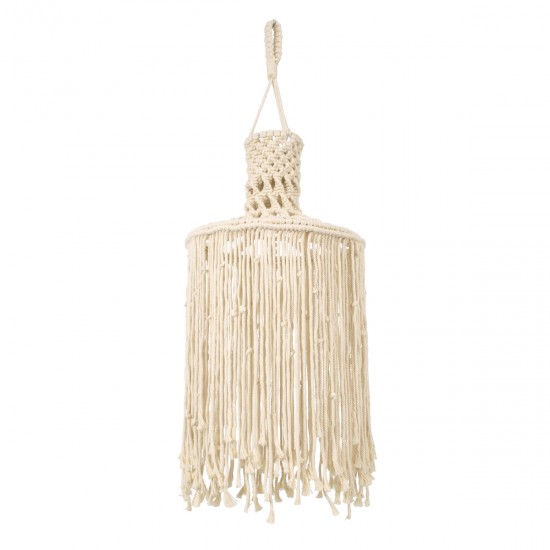 GloboStar® 36207 SENEGAL Boho Καπέλο Φωτιστικού- Μακραμέ Πλεκτό Χειροποίητο Μπεζ Βαμβακερό Νήμα - Μ30 x Π30  x Υ80cm