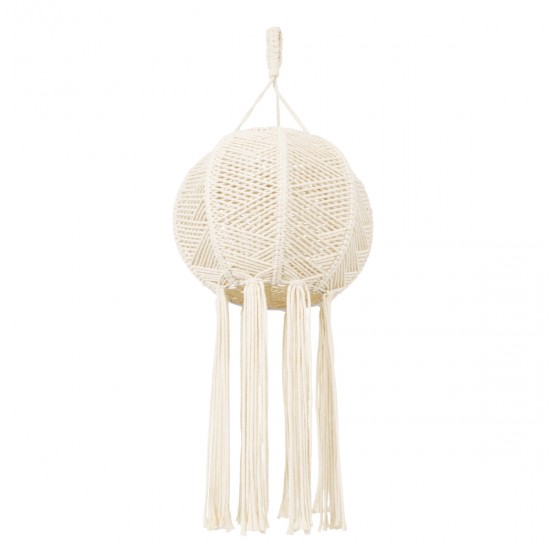 GloboStar® 36214 EGYPT Boho Καπέλο Φωτιστικού- Μακραμέ Πλεκτό Χειροποίητο Μπεζ Βαμβακερό Νήμα - Μ30 x Π30  x Υ75cm