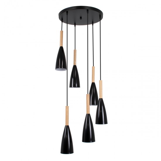 GLOBOSTAR® DILLON 00628 Μοντέρνο Κρεμαστό Φωτιστικό Οροφής με Ντουί 6 x E27 AC 220-240V IP20 - Μαύρο & Μπεζ - Μ52 x Π52 x Y130cm