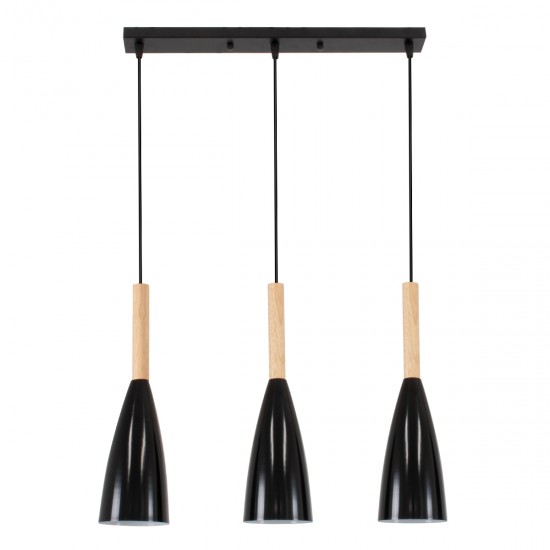 GLOBOSTAR® DILLON 00630 Μοντέρνο Κρεμαστό Φωτιστικό Οροφής με Ντουί 3 x E27 AC 220-240V IP20 - Μαύρο & Μπεζ - Μ54 x Π14 x Υ130cm