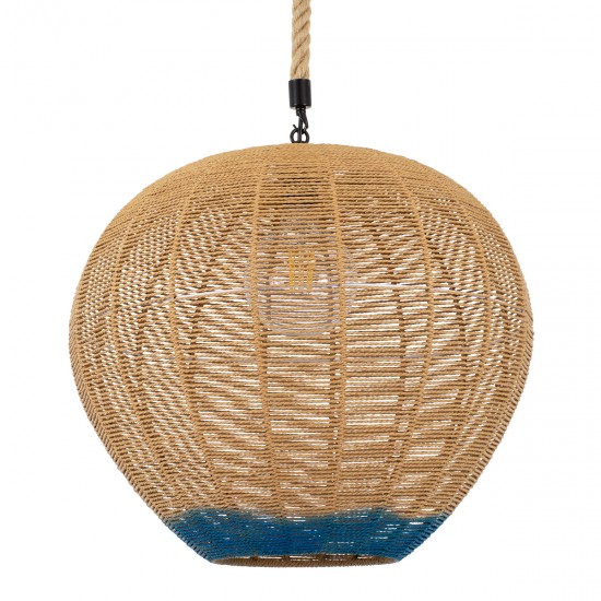 GLOBOSTAR® SIMON 00727 Boho Κρεμαστό Φωτιστικό Οροφής με Ντουί 1 x E27 AC 220-240V IP20 - Μπεζ & Μπλε - Μ50 x Π50 x Y47cm