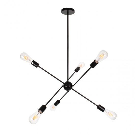 GLOBOSTAR® ZANE 00784 Μοντέρνο Φωτιστικό Οροφής με Ντουί 6 x E27 AC 220-240V IP20 - Μαύρο - Μ70 x Π70 x Υ100cm
