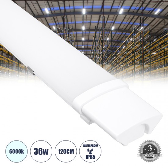 GLOBOSTAR® BIOMI 60164 Γραμμικό Βιομηχανικό Φωτιστικό Tri-Proof LED 36W 4058lm 120° AC 220-240V Αδιάβροχο IP65 Ψυχρό Λευκό 6000K - Lumileds SMD Chip - Μ120 x Π6 x Υ4cm - 3 Χρόνια Εγγύηση