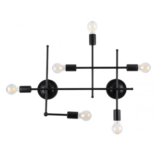GLOBOSTAR® PIPING 00664 Vintage Φωτιστικό Τοίχου - Απλίκα με Ντουί 6 x E27 AC 220-240V IP20 - Μαύρο - Μ66 x Π9.5 x Υ49cm