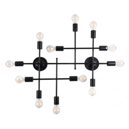 GLOBOSTAR® PIPING 00667 Vintage Φωτιστικό Τοίχου - Απλίκα με Ντουί 12 x E27 AC 220-240V IP20 - Μαύρο - Μ78.5 x Π9.5 x Υ64cm