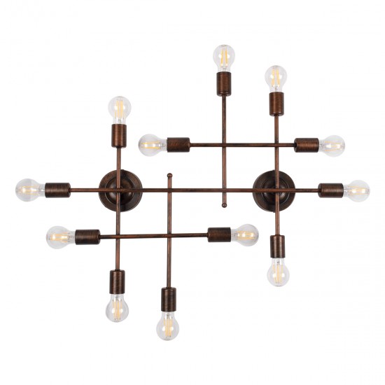 GLOBOSTAR® PIPING 00668 Vintage Φωτιστικό Τοίχου - Απλίκα με Ντουί 12 x E27 AC 220-240V IP20 - Χάλκινο - Μ78.5 x Π9.5 x Υ64cm