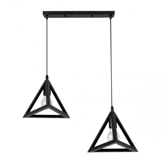 GLOBOSTAR® TRIANGLE 00611 Μοντέρνο Κρεμαστό Φωτιστικό Οροφής με Ντουί 2 x E27 AC 220-240V IP20 - Μαύρο - Μ60 x Π22 x Y130cm
