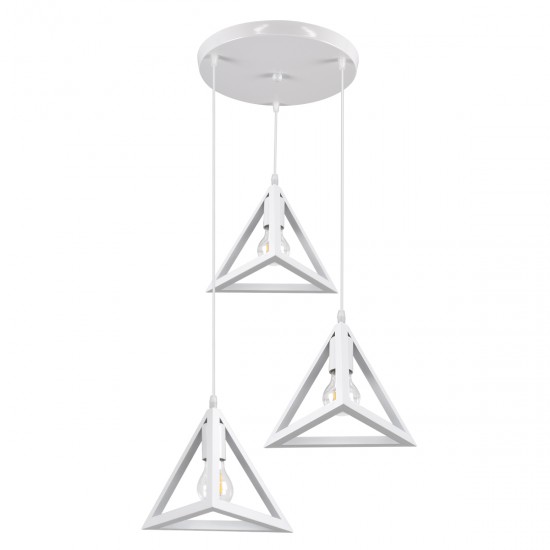 GLOBOSTAR® TRIANGLE 00617 Μοντέρνο Κρεμαστό Φωτιστικό Οροφής με Ντουί 3 x E27 AC 220-240V IP20 - Λευκό - Μ49 x Π49 x Y130cm