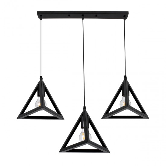GLOBOSTAR® TRIANGLE 00621 Μοντέρνο Κρεμαστό Φωτιστικό Οροφής με Ντουί 3 x E27 AC 220-240V IP20 - Μαύρο - Μ70 x Π22 x Y130cm