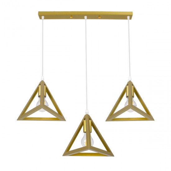 GLOBOSTAR® TRIANGLE 00625 Μοντέρνο Κρεμαστό Φωτιστικό Οροφής με Ντουί 3 x E27 AC 220-240V IP20 - Χρυσό - Μ70 x Π22 x Y130cm