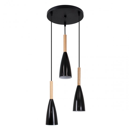 GLOBOSTAR® DILLON 00626 Μοντέρνο Κρεμαστό Φωτιστικό Οροφής με Ντουί 3 x E27 AC 220-240V IP20 - Μαύρο & Μπεζ - Μ26 x Π26 x Υ130cm