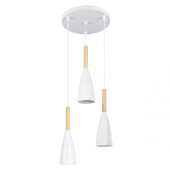 GLOBOSTAR® DILLON 00627 Μοντέρνο Κρεμαστό Φωτιστικό Οροφής με Ντουί 3 x E27 AC 220-240V IP20 - Λευκό & Μπεζ - Μ26 x Π26 x Υ130cm