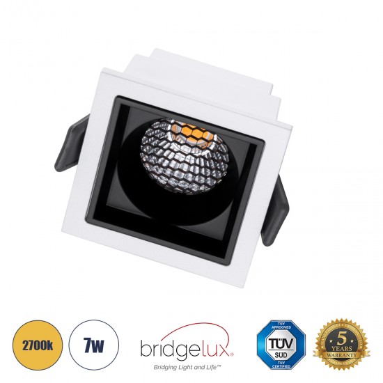 GLOBOSTAR® PLUTO-S 60265 Χωνευτό Downlight Σποτ με Honeycomb Anti Glare Reflector LED 7W 875lm 38° AC 220-240V IP20 Θερμό Λευκό 2700K - Bridgelux COB Chip & TÜV SÜD Driver - Λευκό & Μαύρο Ματ - Μ6.4 x Π6.4 x Υ4.9cm / Q5.5 x 5.5cm - 5 Χρόνια Εγγύηση