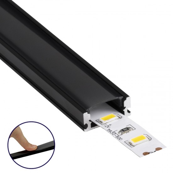 GLOBOSTAR® ALP-LINEAR SURFABO 70806-1M Επιφανειακό Προφίλ Αλουμινίου με Μαύρο Φιμέ Πατητό Κάλυμμα για Ταινίες LED IP20 - Μαύρο - Μ100 x Π1.6 x Υ0.7cm