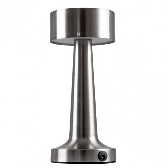 GloboStar® BELLA 76504 Επαναφορτιζόμενο Επιτραπέζιο Φωτιστικό Πορτατίφ LED 1.5W 105lm 120° DC 5V IP44 Θερμό Λευκό 2700K Dimmable Ασημί Αλουμίνιο - Μ9 x Π9 x Υ21cm - 2 Xρόνια Εγγύηση