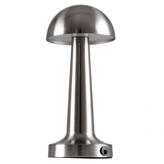 GloboStar® COCO 76510 Επαναφορτιζόμενο Επιτραπέζιο Φωτιστικό Πορτατίφ LED 1.5W 105lm 120° DC 5V IP44 Θερμό Λευκό 2700K Dimmable Ασημί Αλουμίνιο - Μ10 x Π10 x Υ22cm - 2 Xρόνια Εγγύηση
