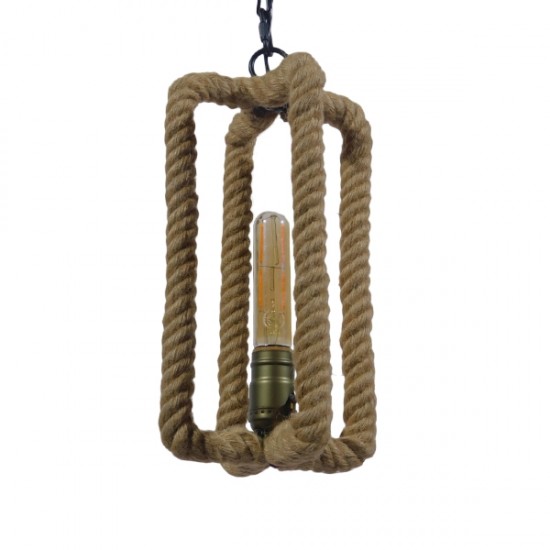 GLOBOSTAR® ELDORA 10001014 Vintage Κρεμαστό Φωτιστικό Οροφής με Ντουί 1 x E27 AC 220-240V IP20 - Μπεζ & Μπρούτζινο - Μ13 x Π13 x Υ30cm