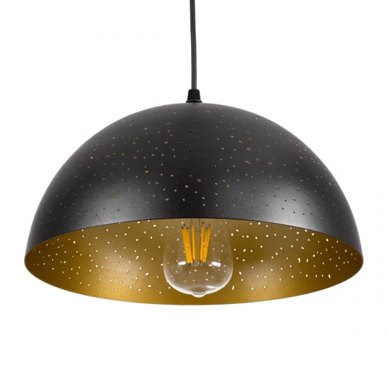 GLOBOSTAR® SOLANA 01301 Μοντέρνο Κρεμαστό Φωτιστικό Οροφής με Ντουί 1 x E27 AC 220-240V IP20 - Μαύρο & Χρυσό - Μ30 x Π30 x Υ15cm
