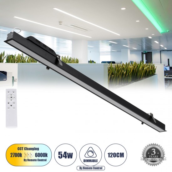 GLOBOSTAR® LUCA 61032 Μοντέρνο Φωτιστικό Οροφής LED 54W 6500lm 120° AC 220-240V IP20 Ρυθμιζόμενο Λευκό CCT με Χειριστήριο από 2700K έως 6000K Dimmable - Lumileds SMD Chip - Μαύρο Ματ - Μ121.5 x Π5 x Υ4cm - 3 Χρόνια Εγγύηση