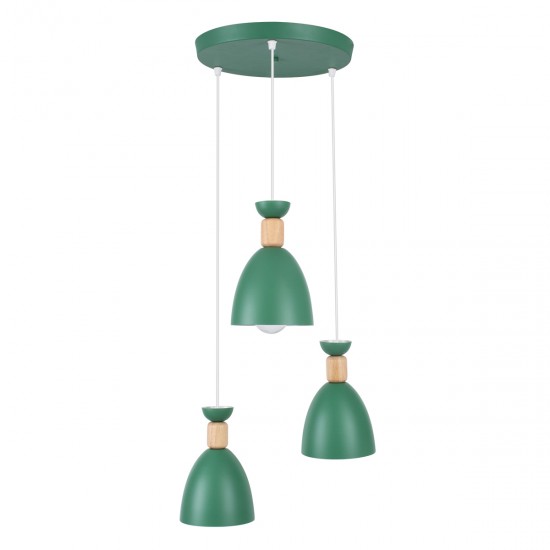 GLOBOSTAR® AVA 61575 Μοντέρνο Κρεμαστό Φωτιστικό Οροφής με Ντουί 3 x E27 AC 220-240V IP20 - Πράσινο & Μπεζ - Μ35 x Π35 x Υ130cm