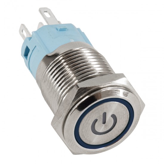 GLOBOSTAR® BUTTON 70773 Φωτιζόμενος Χωνευτός Διακόπτης On/Off LED AC 220-240V 1 x 3A 690W Max Αδιάβροχο IP65 Μπλε - Μ1.8 x Π1.8 x Υ2cm - 2 Χρόνια Εγγύηση