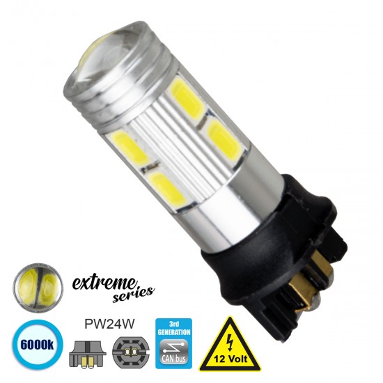GLOBOSTAR® PW24W 81172 Λάμπα PW24W CANbus LED 4.5W 320lm 360° DC 12V IP20 Ψυχρό Λευκό 6000K - 10 x Epistar SMD5630 Chip - Μ1.6 x Π1.6 x Υ3.9cm - 1 Χρόνο Εγγύηση