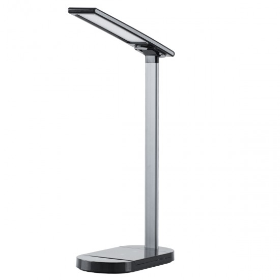 GLOBOSTAR® ONO 76530 Μοντέρνο Επιτραπέζιο Φωτιστικό Γραφείου με Ασύρματη Φόρτιση 10W 2A LED 5W 500lm 180° DC 5V με USB IP20 Ρυθμιζόμενο Λευκό CCT με Αφή 2700K/4500K/6000K Dimmable - Sanan SMD Chip - Μαύρο - Μ25 x Π10.5 x Υ35.5cm - 2 Χρόνια Εγγύηση