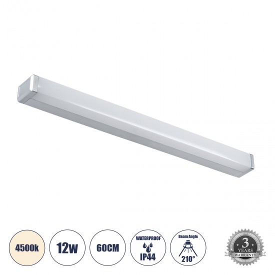 GLOBOSTAR® RENATA 60442 Μοντέρνο Φωτιστικό Τοίχου - Απλίκα Καθρέπτη Μπάνιου LED 12W 1400lm 180° AC 220-240V IP44 Φυσικό Λευκό 4500K - Lumileds SMD Chip & TÜV SÜD Driver - Νίκελ Χρώμιο - Μ60 x Π4 x Υ5.5cm - 3 Χρόνια Εγγύηση
