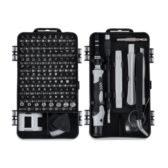 GLOBOSTAR® ELEKIT 79996 Ολοκληρωμένο Mini DIY ΚΙΤ με 115 Μικροεργαλεία σε 1 Βαλιτσάκι για Επισκευές Κινητών Τηλεφώνων, Laptop, Οπτικών & κλπ Μικροεπισκευών - Μαύρο & Λευκό - Μ15.5 x Π10 x Υ5cm