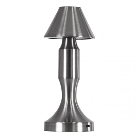 GloboStar® LUNNA 76478 Επαναφορτιζόμενο Επιτραπέζιο Φωτιστικό Πορτατίφ LED 1.5W 105lm 120° DC 5V IP44 CCT Ultra Θερμό 1500K - Φυσικό Λευκό 4500K - Ψυχρό Λευκό 6000K Dimmable Ασημί Πλαστικό - Μ9 x Π9 x Υ23cm - 2 Χρόνια Εγγύηση