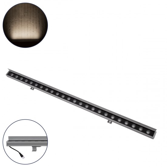 GLOBOSTAR® WASHERFAIA 90187 Μπάρα Φωτισμού Wall Washer με Αντιθαμβωτική Γρίλια LED 24W 2760lm 15° DC 24V Αδιάβροχο IP65 Φυσικό Λευκό 4500K Dimmable - Bridgelux SMD Chip - Ασημί - Μ100 x Π4 x Υ5.5cm - 3 Χρόνια Εγγύηση
