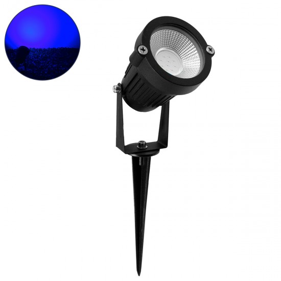 GLOBOSTAR® TREECOBO 75587 Φωτιστικό Σποτ για Φυτά - Δέντρα με Βάση Κήπου / Καρφωτό LED 10W 800lm 35° DC 12-24V Αδιάβροχο IP67 Μπλε Dimmable - Bridgelux COB Chip - Μαύρο - Μ6 x Π6 x Υ12.5cm - 2 Χρόνια Εγγύηση