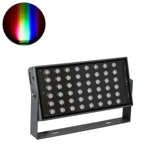 GLOBOSTAR® FLOODZANA 90559 Προβολέας Σποτ Wall Washer LED 100W 8000lm 30° DC 24V Αδιάβροχο IP65 Πολύχρωμο RGBW Dimmable DMX512 - Bridgelux SMD Chip - Γκρι Ανθρακί - Μ45.5 x Π28 x Υ10cm - 3 Χρόνια Εγγύηση
