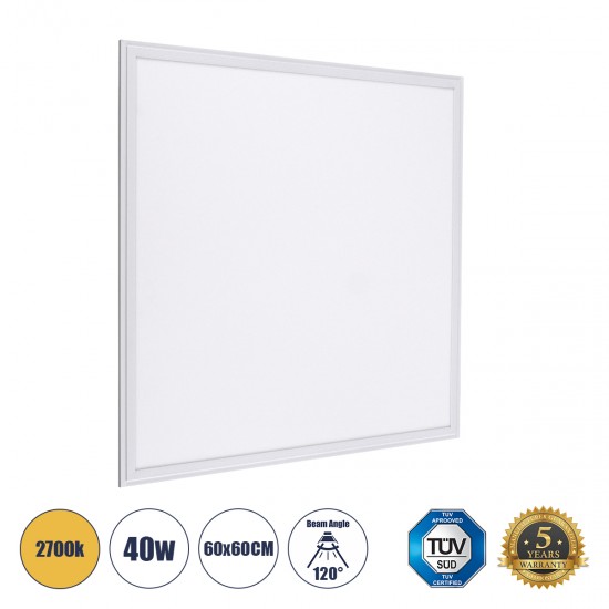 GLOBOSTAR® PANELETI 60208 Χωνευτό Panel Οροφής 60x60 LED 40W 3600lm 120° UGR<19 AC 220-240V IP20 Θερμό Λευκό 2700K - Lumileds SMD Chip & TÜV SÜD Driver - Λευκό Γαλακτερό - Μ60 x Π60 x Υ1.5cm / Q56 x 56cm - 5 Χρόνια Εγγύηση