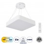 GLOBOSTAR® KAMALA 61207 Μοντέρνο Κρεμαστό Φωτιστικό Οροφής LED 67W 7370lm 120° AC 220-240V IP20 Ρυθμιζόμενο Λευκό CCT με Χειριστήριο από 2700K έως 6000K Dimmable - Lumileds SMD Chip - Λευκό Ματ - Μ40 x Π40 x Υ8cm - 3 Χρόνια Εγγύηση