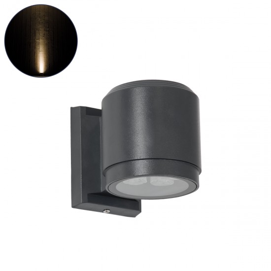 GLOBOSTAR® WALLLIGHT-SONA 90481 Μοντέρνο Φωτιστικό Τοίχου - Απλίκα LED 12W 1080lm 5° DC 24V Αδιάβροχο IP67 Θερμό Λευκό 2700K - CREE COB Chip & TÜV SÜD Driver - Γκρι Ανθρακί Ματ - Μ9.5 x Π13 x Υ11cm - 3 Χρόνια Εγγύηση