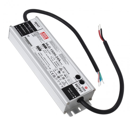 GLOBOSTAR® MEANWELL-HLG-150H-24A 90785 Τροφοδοτικό/Μετασχηματιστής SELV 150W 6.25A DC 24V Αδιάβροχο IP65 - AC 220-240V σε DC 24V - Μ22.8 x Π6.8 x Υ4cm - 3 Χρόνια Εγγύηση