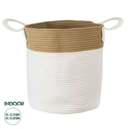 GloboStar® Artificial Garden SAMOTHRAKI 20199 Διακοσμητικό Πλεκτό Καλάθι - Κασπώ Γλάστρα - Flower Pot  Μπεζ με Λευκό Π35cm x Υ40cm