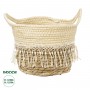 GloboStar® Artificial Garden MYKONOS 20278 Διακοσμητικό Πλεκτό Καλάθι - Κασπώ Γλάστρα - Flower Pot Μπεζ με Μακραμέ Φ18cm x Υ15cm