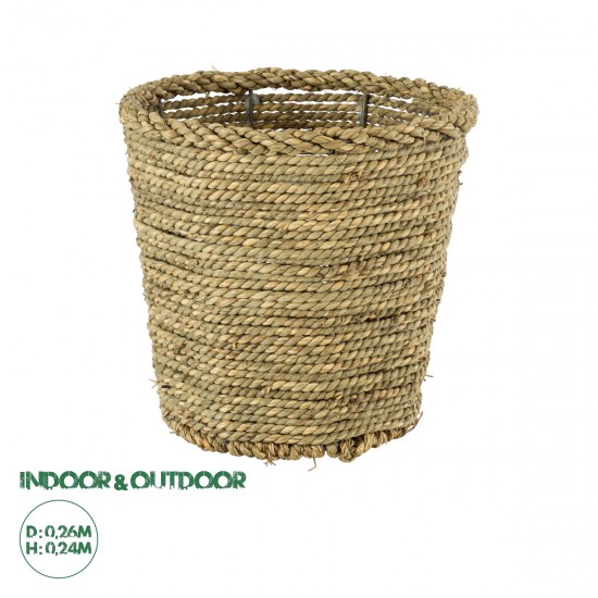 GloboStar® Artificial Garden THASSOS 20294 Διακοσμητικό Πλεκτό Καλάθι - Κασπώ Γλάστρα - Flower Pot Μπεζ με Καφέ Φ26cm x Υ24cm