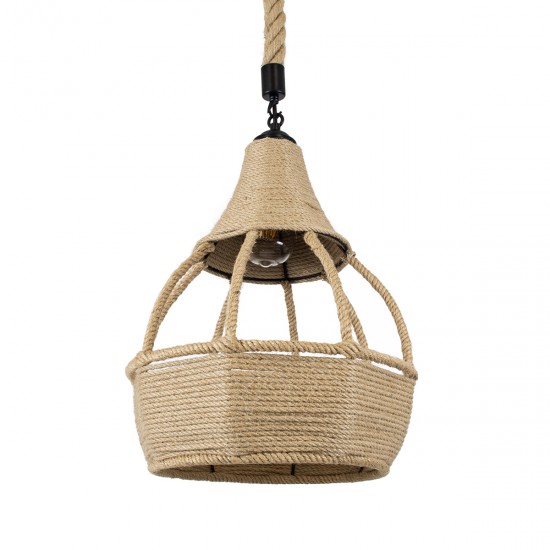 GLOBOSTAR® KUBRIC 01605 Boho Κρεμαστό Φωτιστικό Οροφής με Ντουί 1 x E27 AC 220-240V IP20 - Μπεζ - Μ30 x Π30 x Y40cm