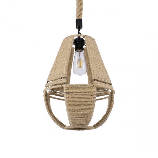GLOBOSTAR® POLIA 01608 Boho Κρεμαστό Φωτιστικό Οροφής με Ντουί 1 x E27 AC 220-240V IP20 - Μπεζ - Μ30 x Π30 x Y42cm