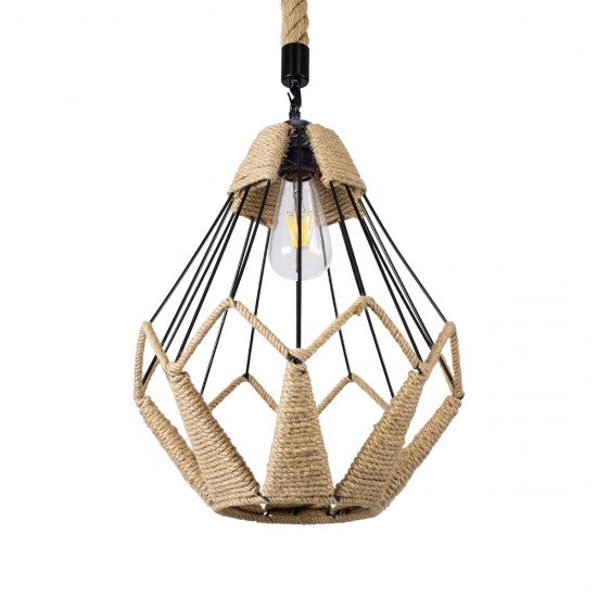 GLOBOSTAR® CONICAL 01617 Vintage Κρεμαστό Φωτιστικό Οροφής με Ντουί 1 x E27 AC 220-240V IP20 - Μαύρο & Μπεζ - Μ30 x Π30 x Υ40cm