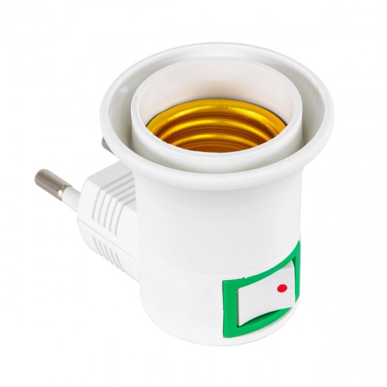 GLOBOSTAR® NIGHTLIGHT 78956 Φωτιστικό Νυκτός με Ντουί 1 x E27, Διακόπτη On/Off & Πρίζα Schuko AC 220-240V IP20 - Λευκό - Μ3.3 x Π6 x Υ5cm