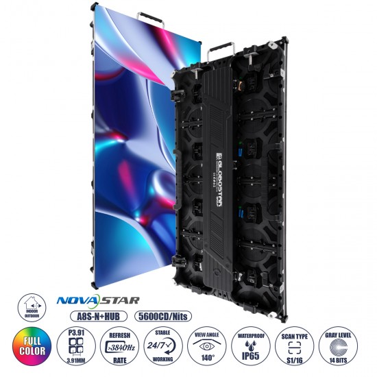 GLOBOSTAR® LUMOWALL 41003 Κυρτή Οθόνη Video Wall P3.91 Καμπίνα 50x100cm LED 360W 3840Hz 32768 Dots ≥5600cd/㎡ Nits AC 220-240V Εξωτερικού Χώρου IP65 Full Color S1/16 14Bits - Κάρτα NovaStar A8S-N+HUB - Curved -10/+15 Angle - Προστατευτικά Γωνιών - Nationstar SMD1921 & CZCL Driver - Μ50 x Π8.5 x Υ100cm - 2 Χρόνια Εγγύηση